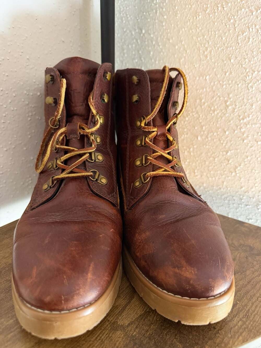 Lauren Ralph Lauren Mikelle Brown Leather Lace-Up Combat Boots